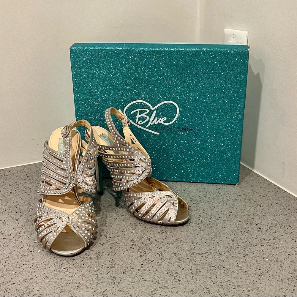 Julia Silver Heels by Betsey Johnson Blue I Do Collection - Rhinestone Sandals